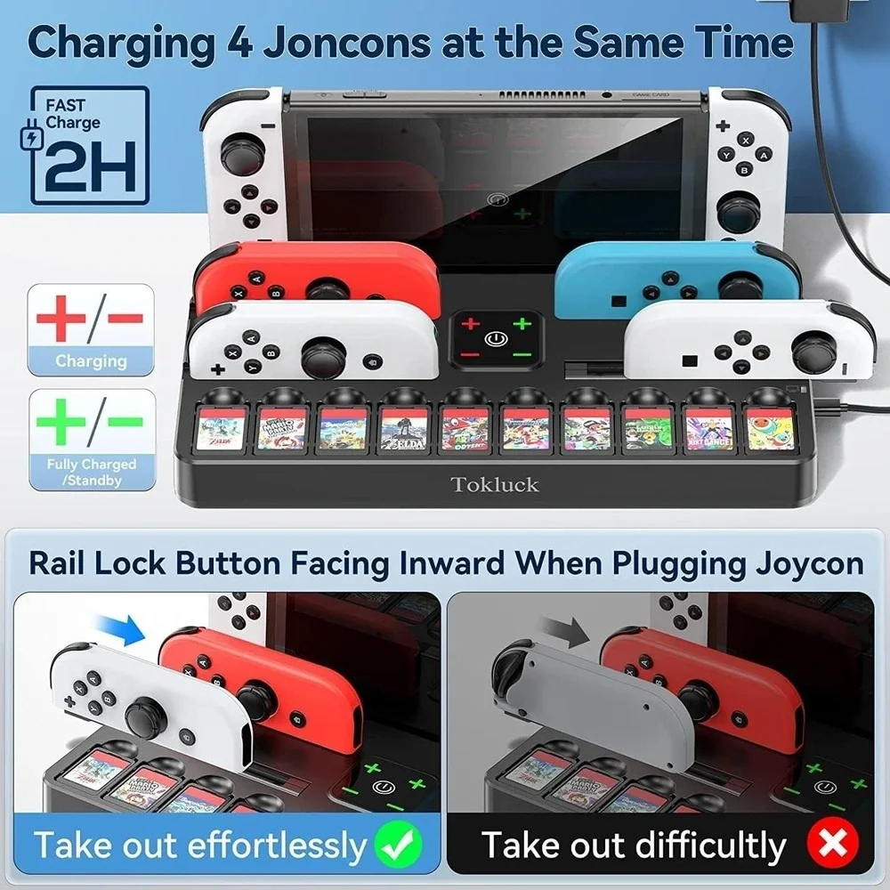 Tokluck NS Docking Station with Controller Charger TV Adapter and 10 Game Slots